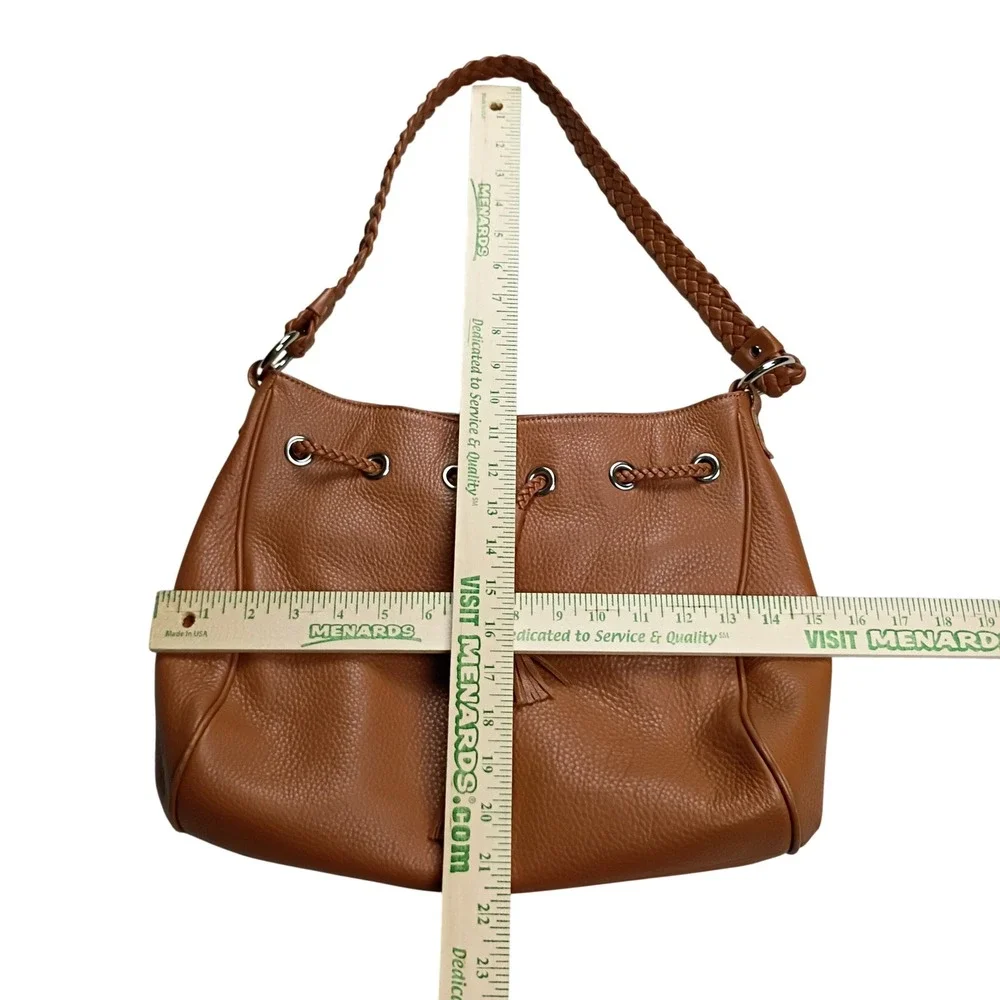 Talbots Hobo Bag Womens Medium Cognac‎ Brown Leather Braided Tassel